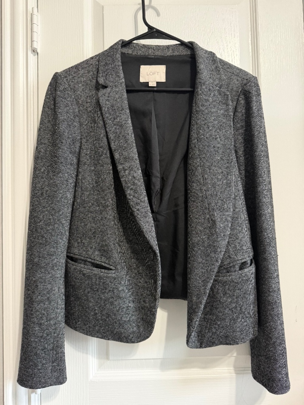 LOFT Grey Tweed / Herringbone Knit Blazer 6